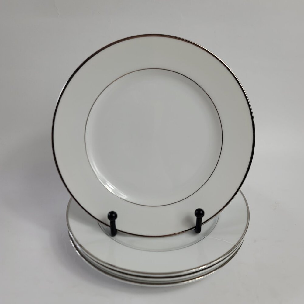 FOUR Style House Fine China Wedding Band Bread Plates White with Platinum Trim